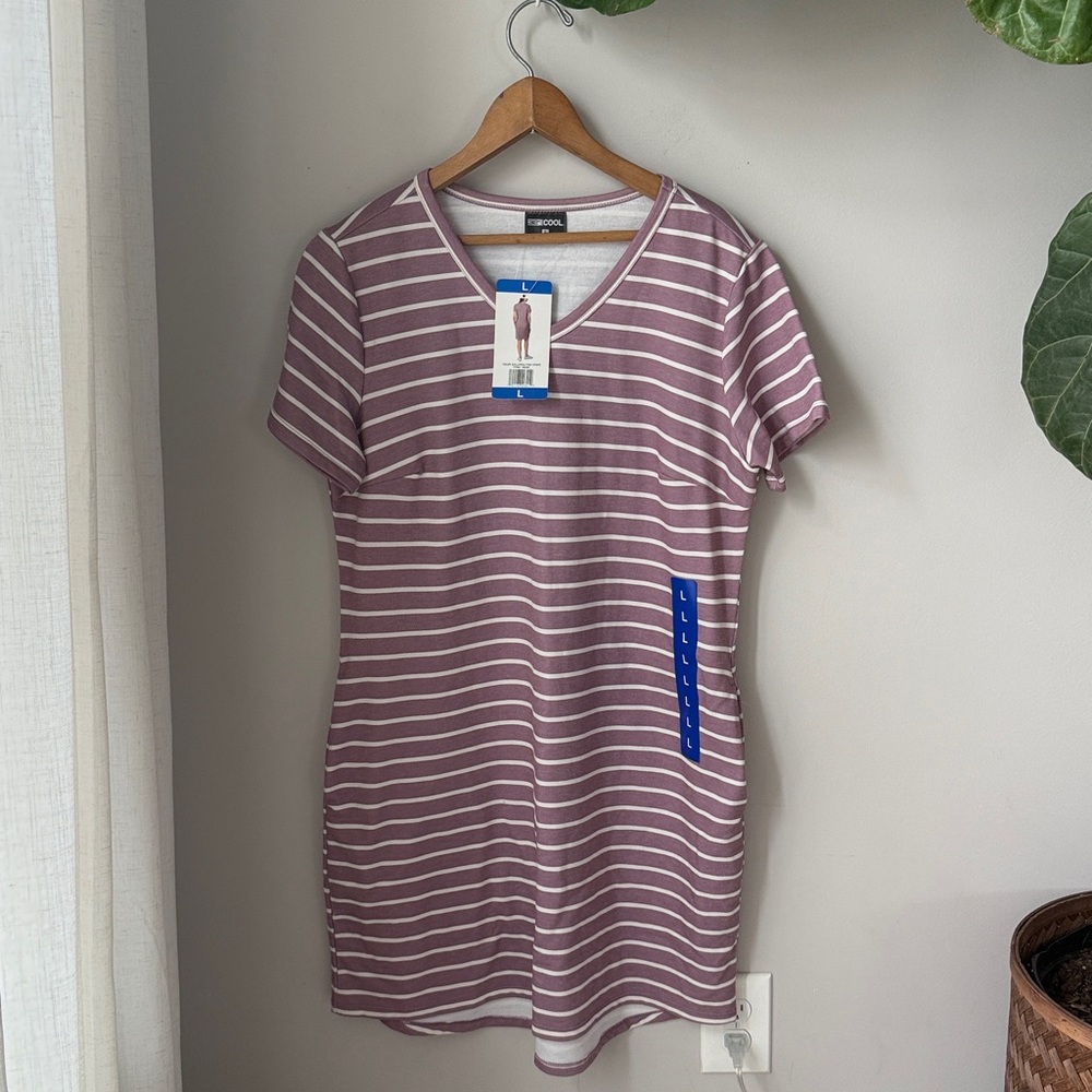 32 Degrees Cool Ballerina Pink Stripe Pocket T-Shirt Dress Casual